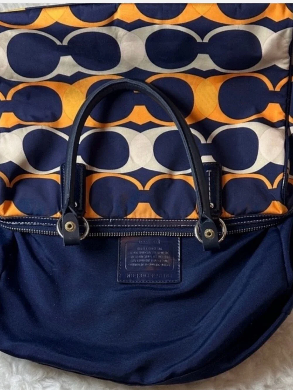 Coach 2013 Daisy Navy & Orange Signature Circle Satchel/Shoulder Bag